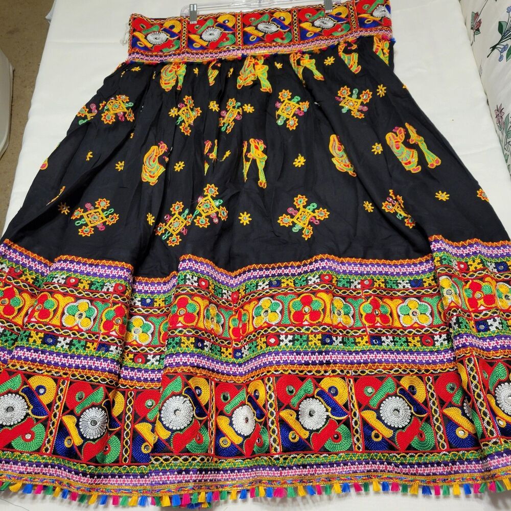 Navrati Garva Skirt Cotton  Rayon  Semi Merror Work, Embroidered  Geometric  XL